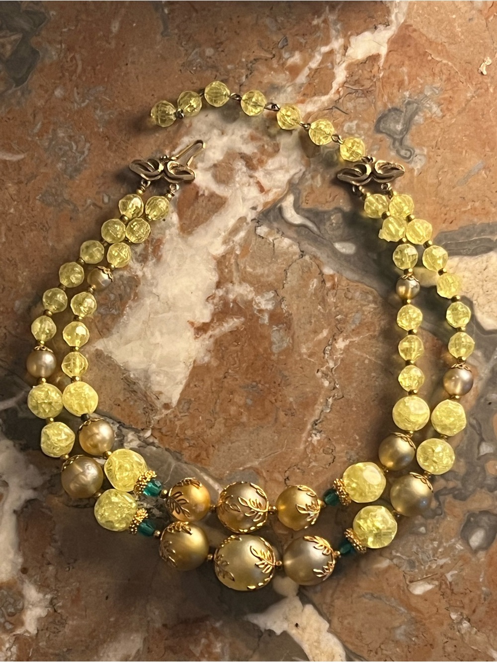 Vintage Deauville Yellow/gold/green Bead Statement Necklace